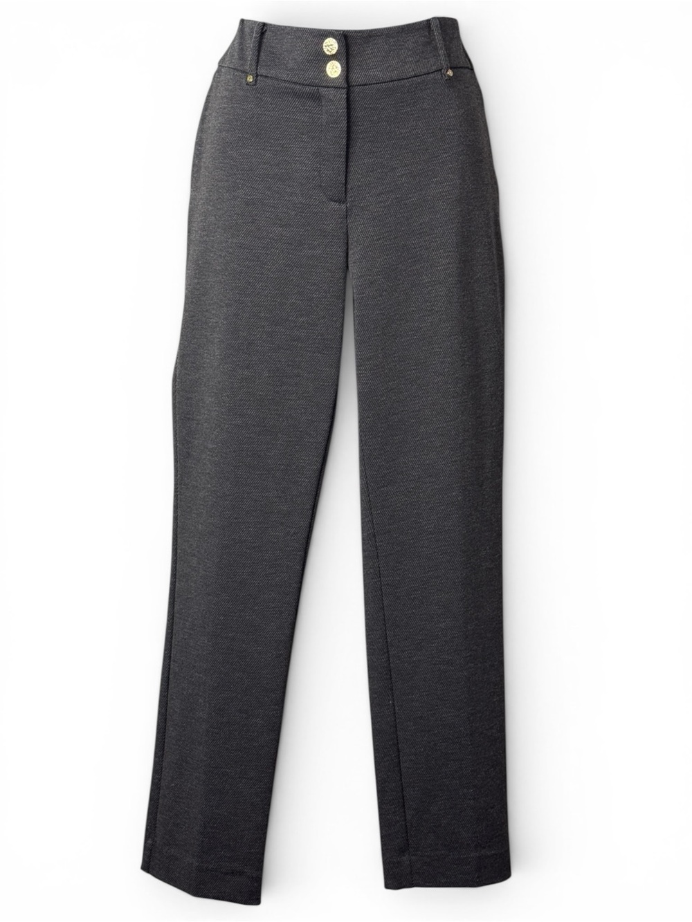 Anne Klein Charcoal Elasticized Straight Leg Pants with Gold Buttons Size 6